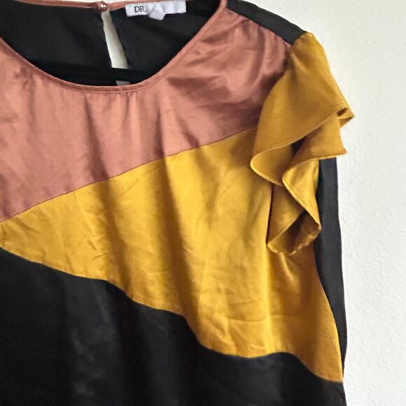 Color Block Top Ruffle Sleeve Blouse Casual Party Going‎ Out Top Size M - Picture 5 of 8